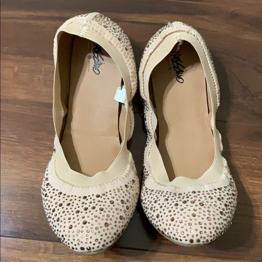 Beige rhinestone flats sz 8.5